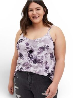 Torrid Super Soft Purple Watercolor Floral Cami Tank Top